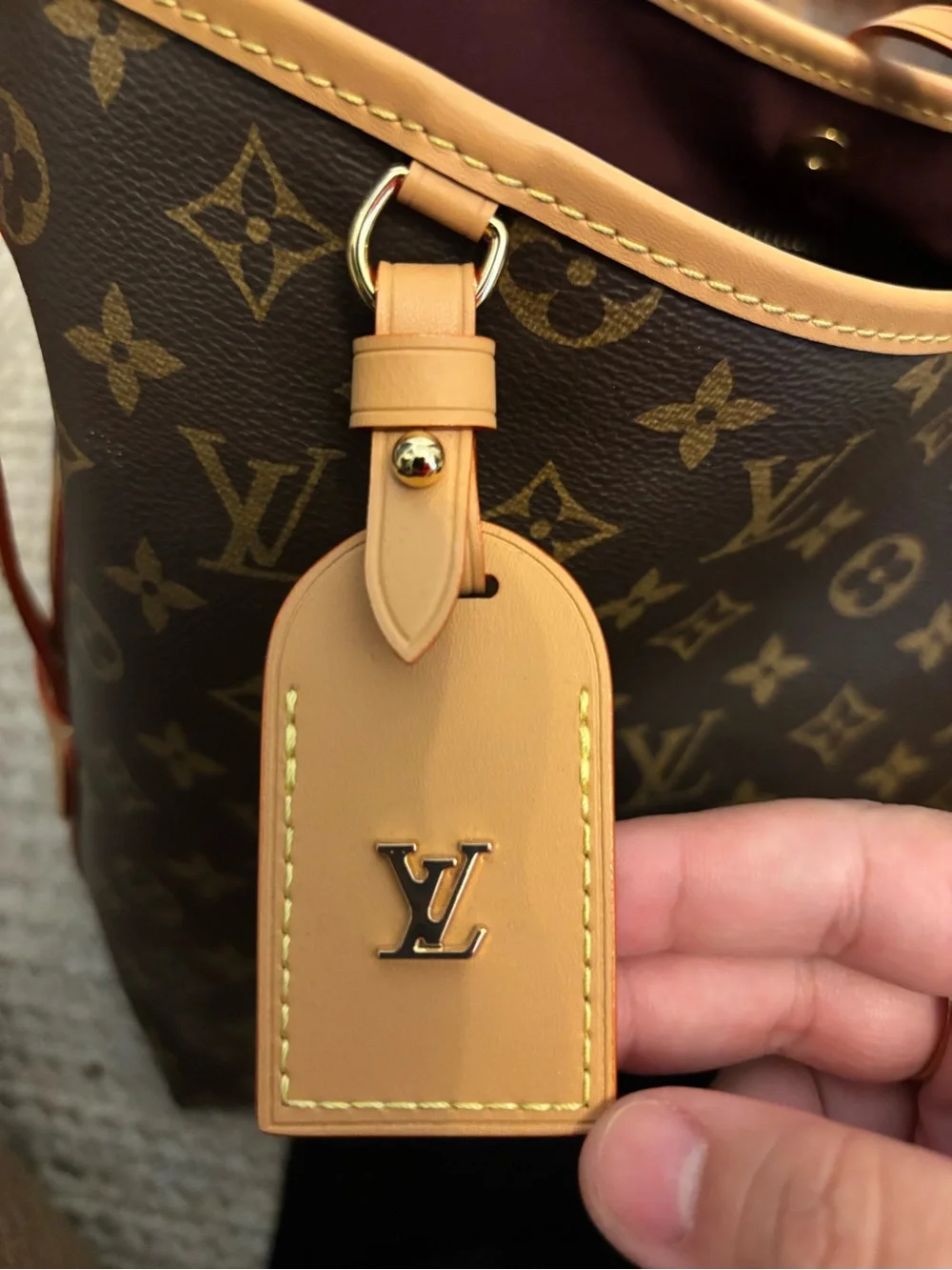 Monogram Canvas Shoulder Tote with Tan Trim and Burgundy Interior (large size) - Picture 3 of 11